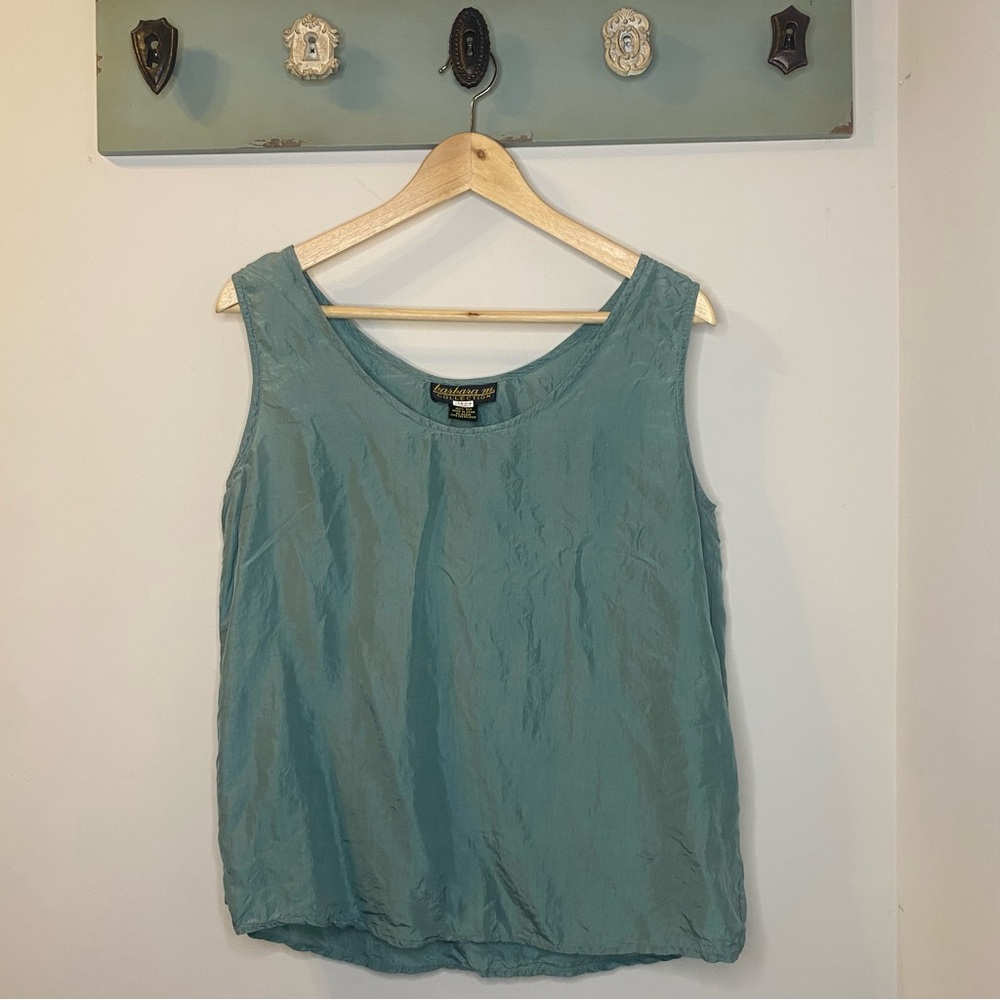 100% Silk Vintage Barbara M Collection Blue/Green Tank Top